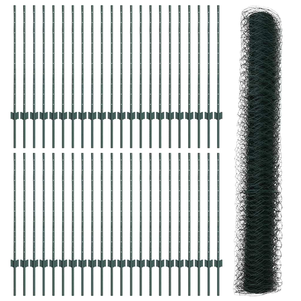 Sekskantet gjerde med post 100 x 1 m PVC-belagt stål Grønn Mesh