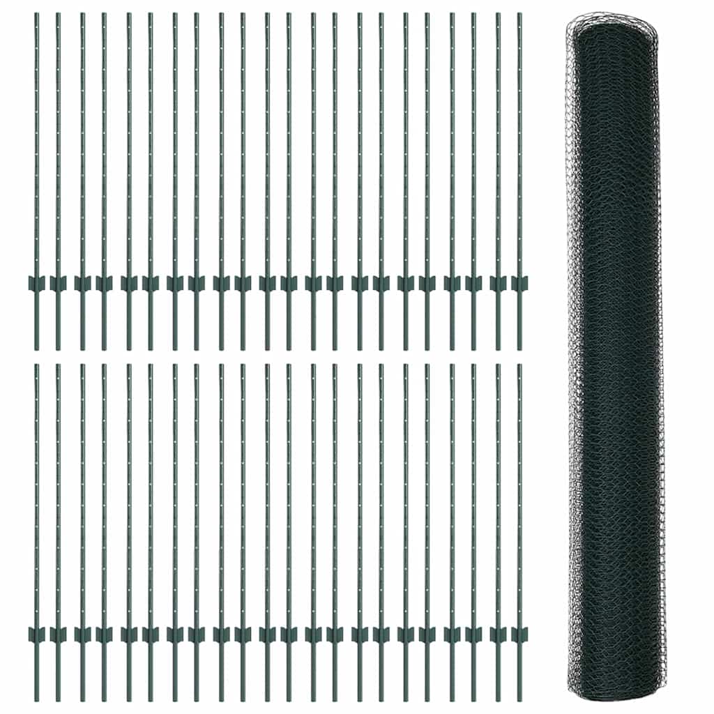 Sekskantet gjerde med post 100 x 1,2 m PVC-belagt stål Grønn