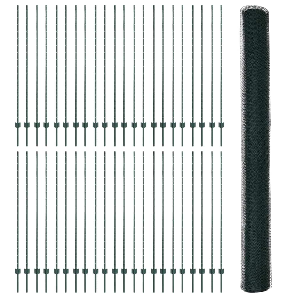 Sekskantet gjerde med post 100 x 1,6 m PVC-belagt stål Grønn