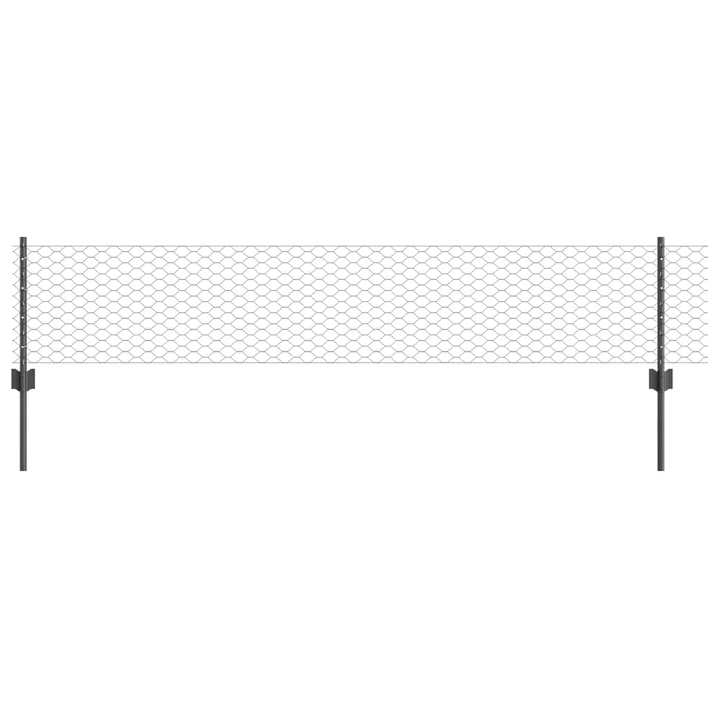Sekskantet gjerde med post 10 x 0,4 m PVC-belagt stål Grå Mesh