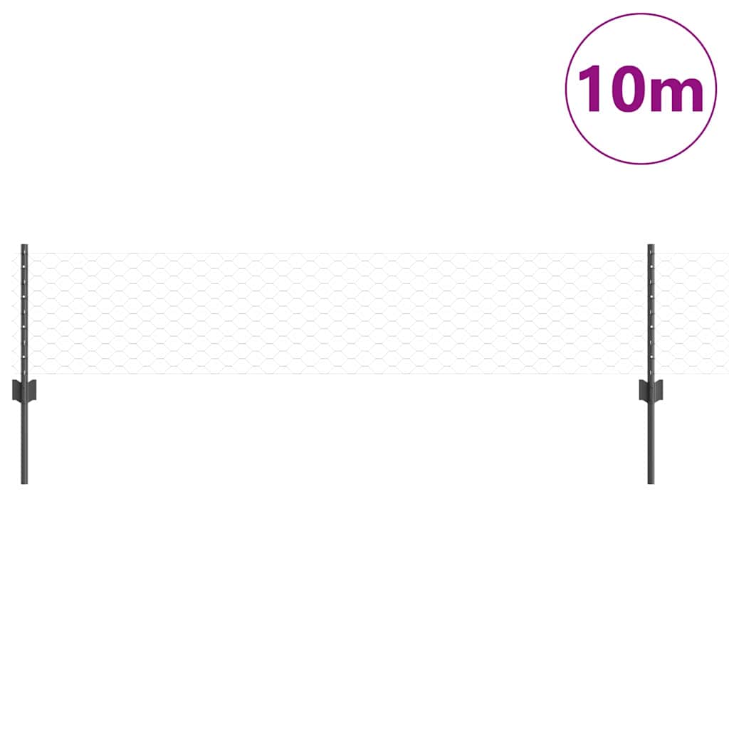 Sekskantet gjerde med post 10 x 0,4 m PVC-belagt stål Grå Mesh