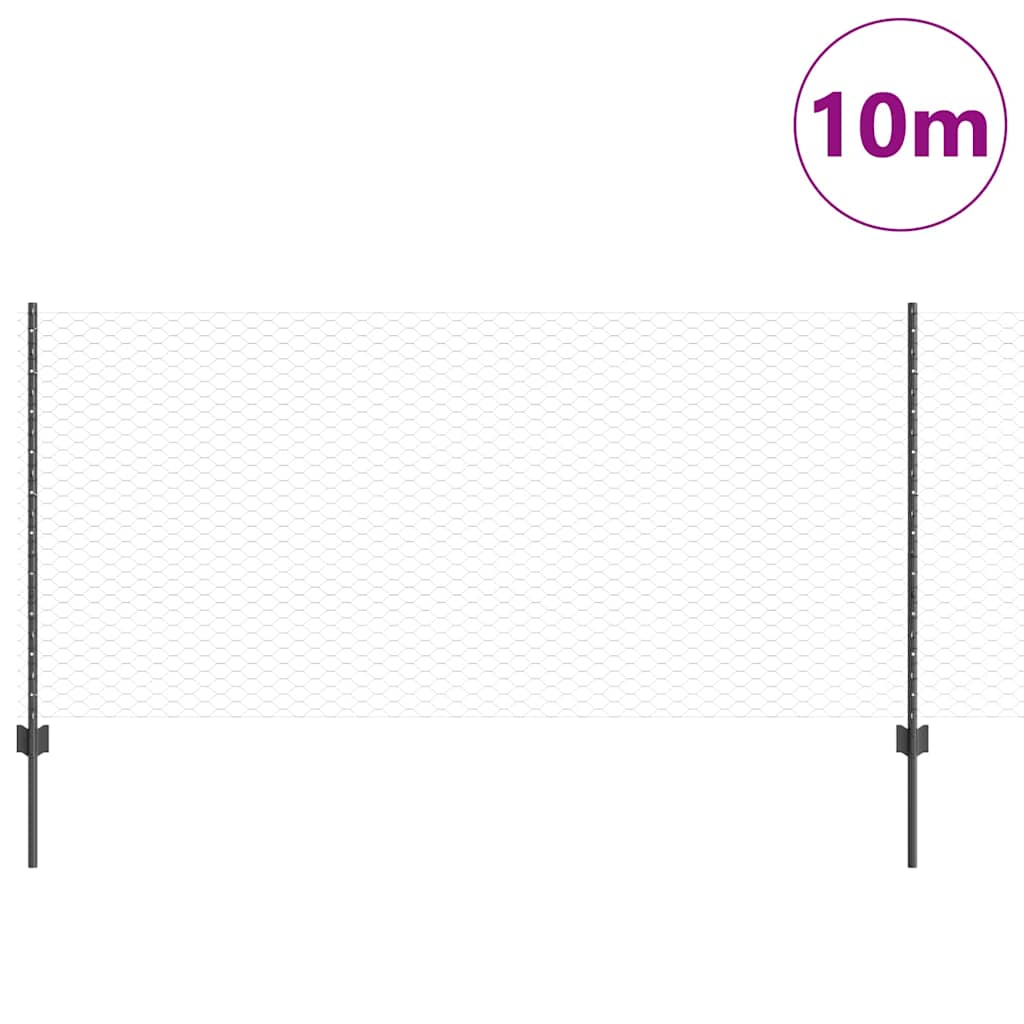 Sekskantet gjerde med post 10 x 0,8 m PVC-belagt stål Grå Mesh