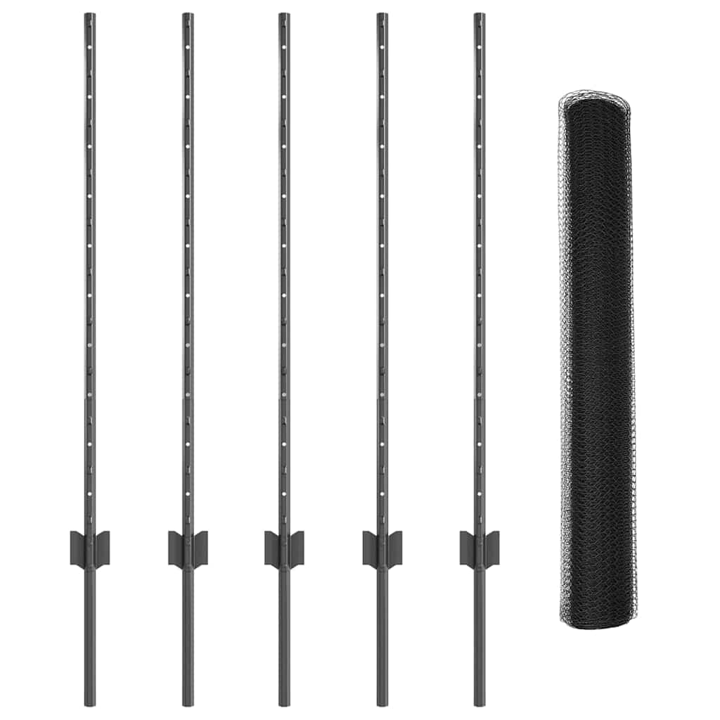 Sekskantet gjerde med post 10 x 1 m PVC-belagt stål Grå Mesh