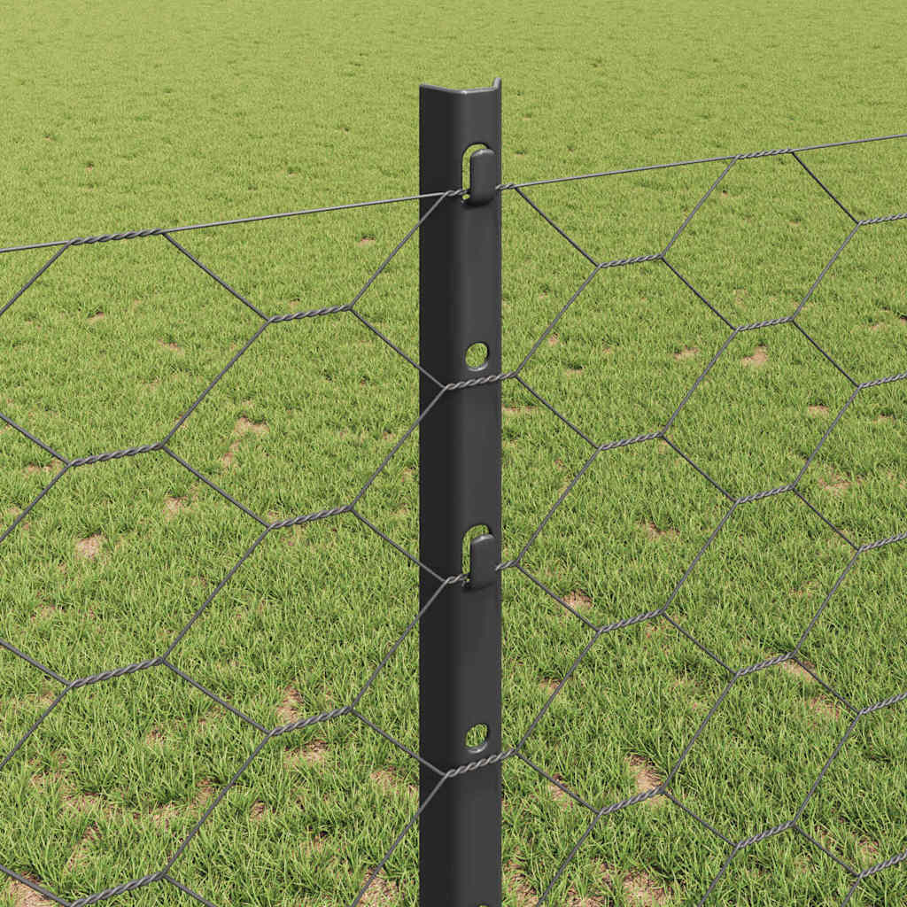 Sekskantet gjerde med post 10 x 1,2 m PVC-belagt stål Grå Mesh