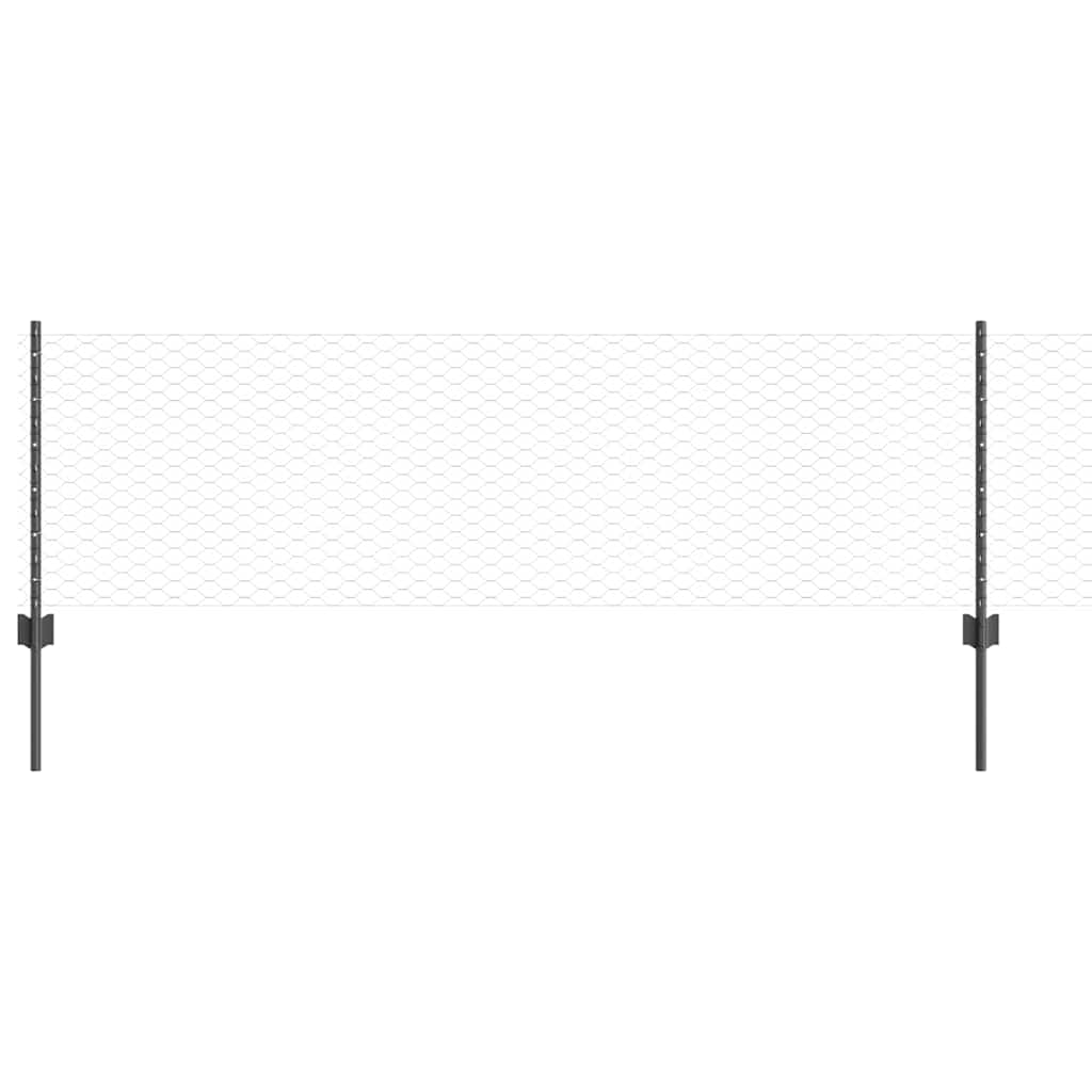 Sekskantet gjerde med post 25 x 0,6 m PVC-belagt stål Grå Mesh