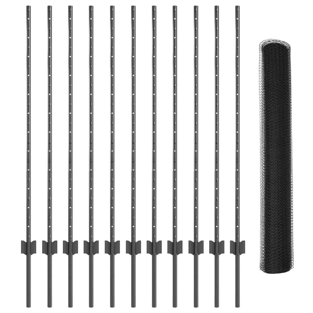 Sekskantet gjerde med post 25 x 1,2 m PVC-belagt stål Grå Mesh