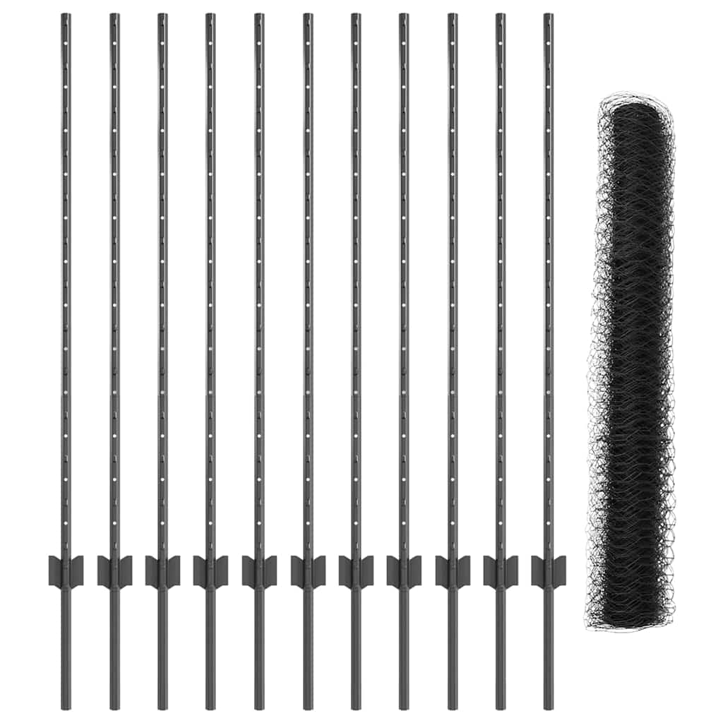 Sekskantet gjerde med post 25 x 1,2 m PVC-belagt stål Grå Mesh