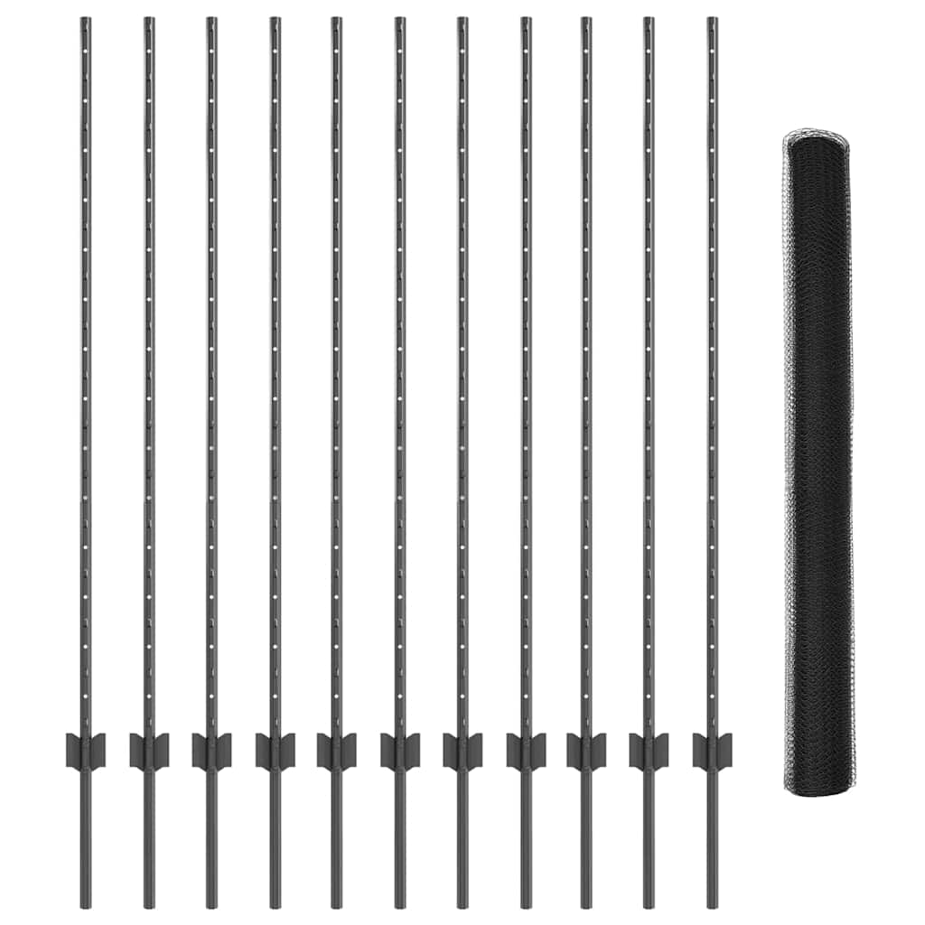 Sekskantet gjerde med post 25 x 1,4 m PVC-belagt stål Grå Mesh