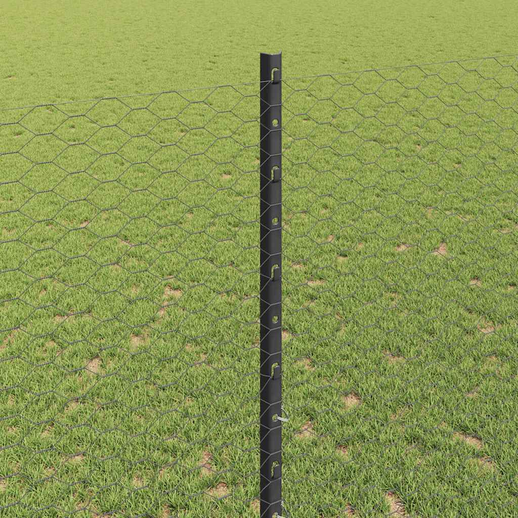 Sekskantet gjerde med post 25 x 1,4 m PVC-belagt stål Grå Mesh