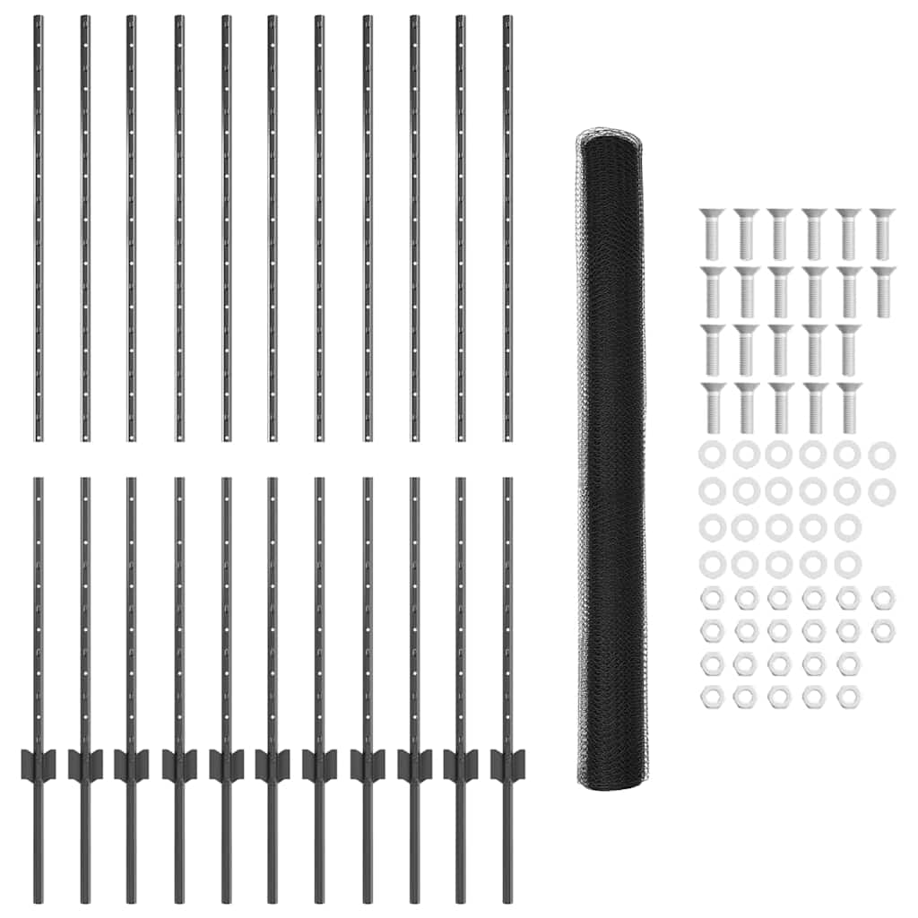 Sekskantet gjerde med post 25 x 1,4 m PVC-belagt stål Grå Mesh