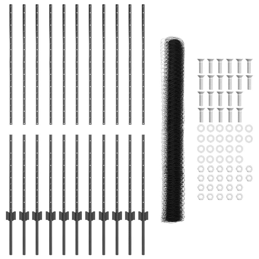 Sekskantet gjerde med post 25 x 1,4 m PVC-belagt stål Grå Mesh