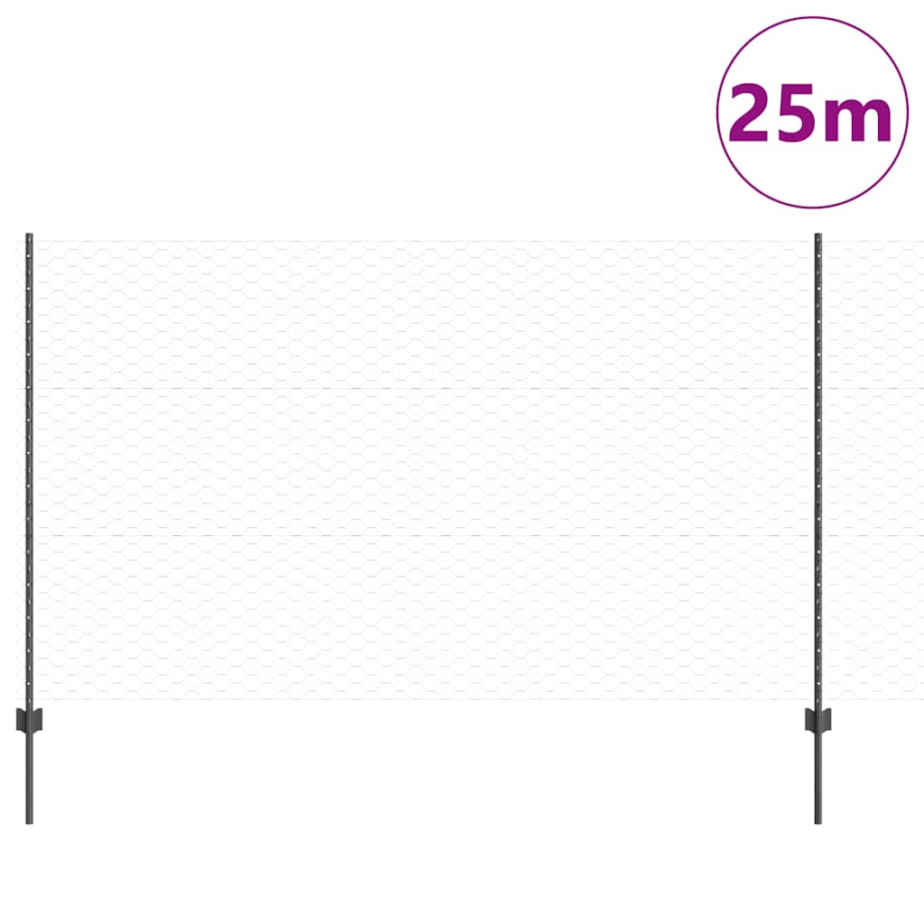 Sekskantet gjerde med post 25 x 1,4 m PVC-belagt stål Grå Mesh