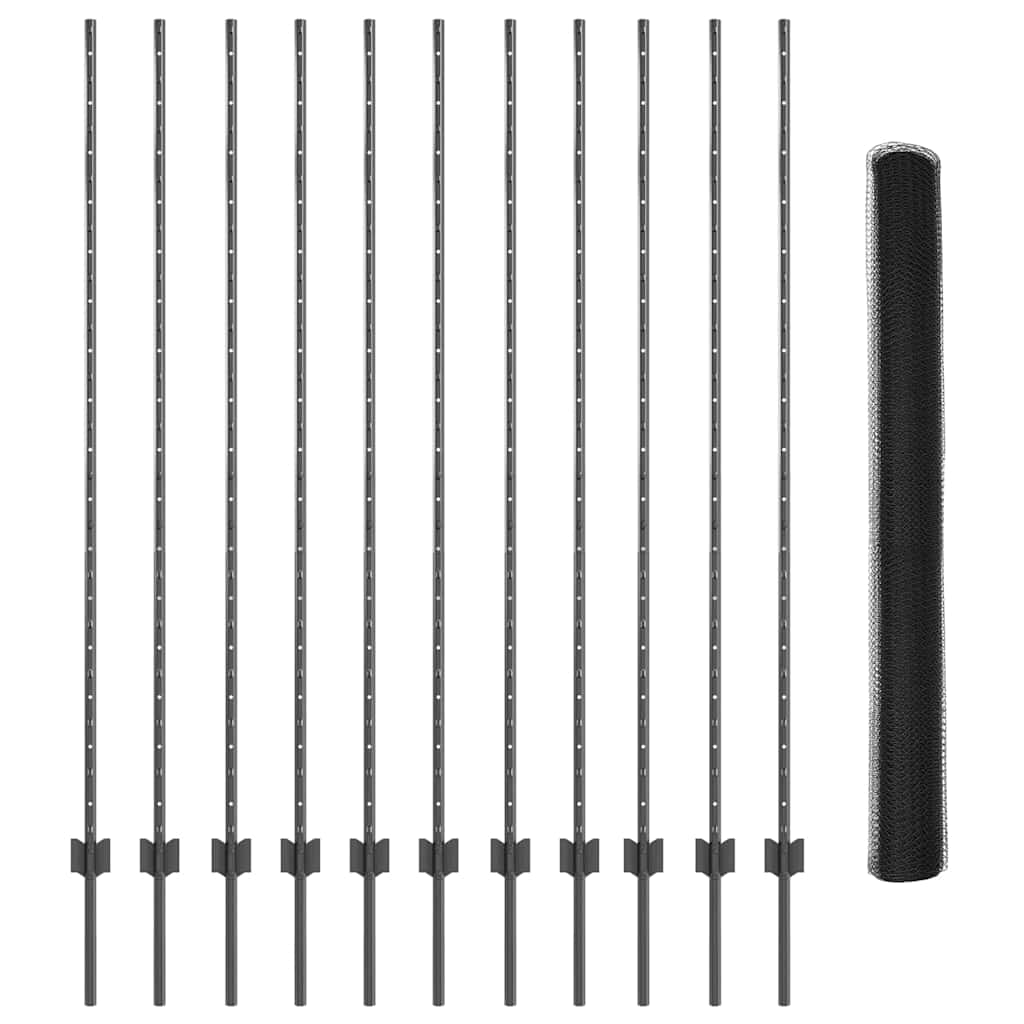 Sekskantet gjerde med post 25 x 1,5 m PVC-belagt stål Grå Mesh