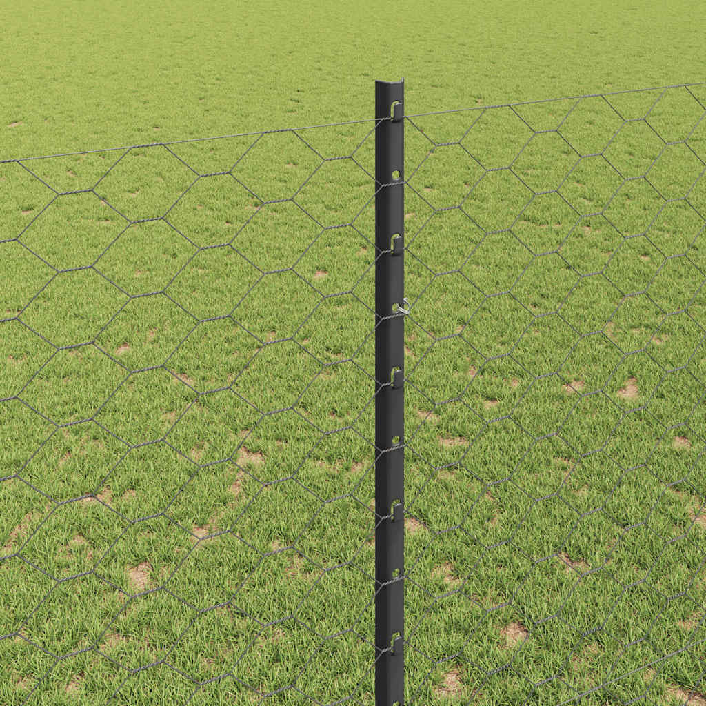 Sekskantet gjerde med post 25 x 1,5 m PVC-belagt stål Grå Mesh