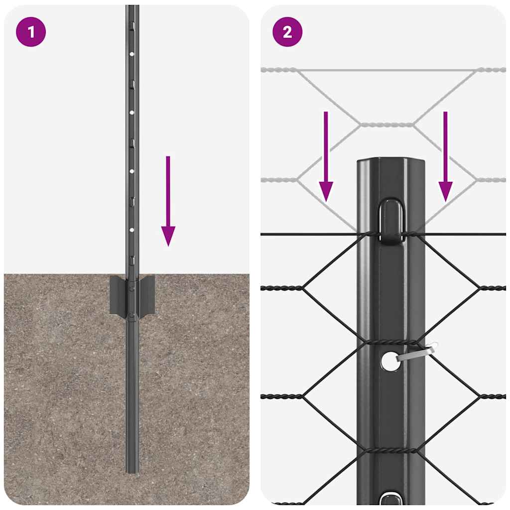 Sekskantet gjerde med post 50 x 0,5 m PVC-belagt stål Grå Mesh