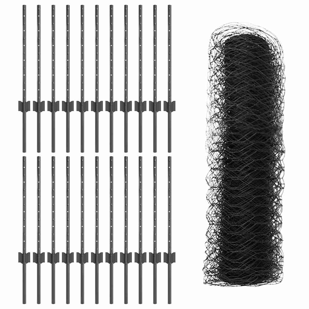 Sekskantet gjerde med post 50 x 0,6 m PVC-belagt stål Grå Mesh