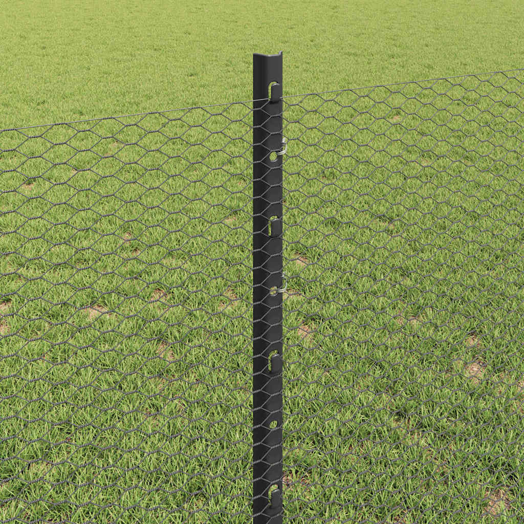 Sekskantet gjerde med post 50 x 0,8 m PVC-belagt stål Grå Mesh