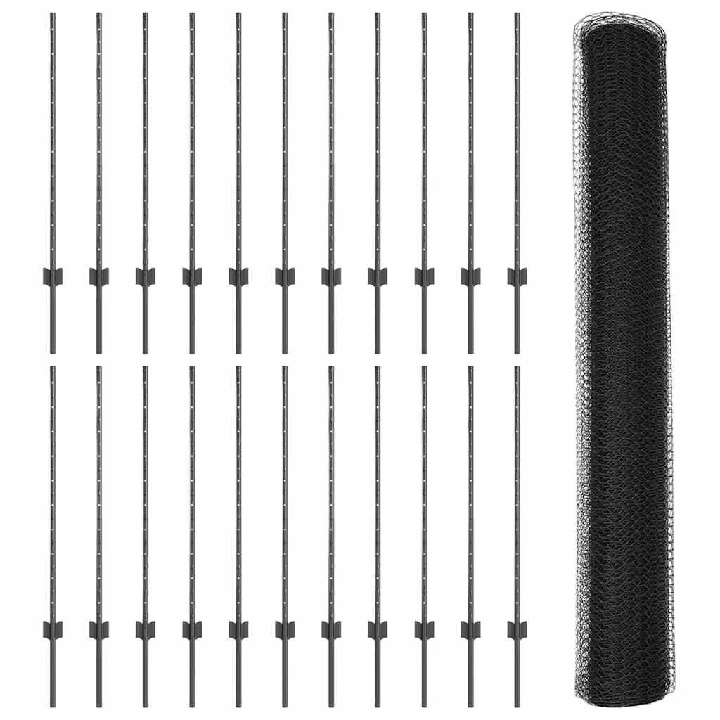 Sekskantet gjerde med post 50 x 1 m PVC-belagt stål Grå Mesh