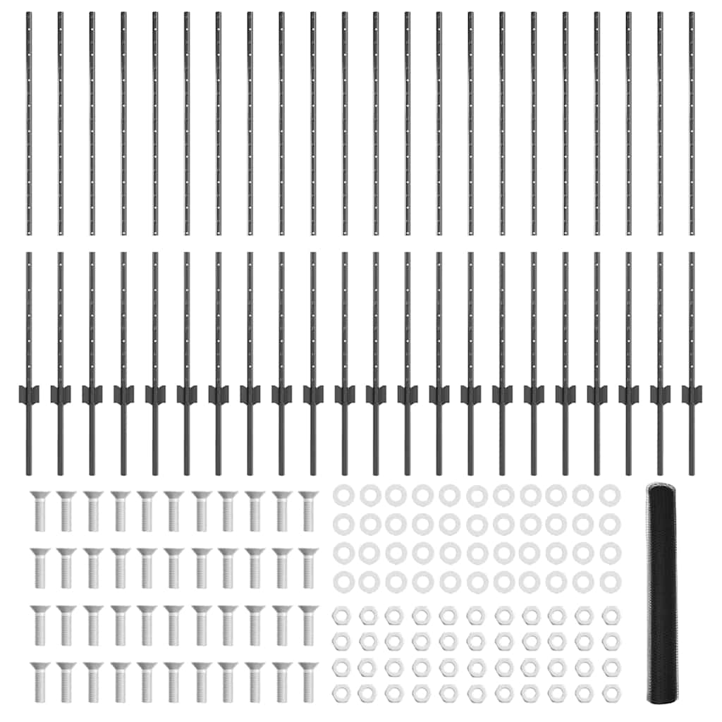 Sekskantet gjerde med post 50 x 1,2 m PVC-belagt stål Grå Mesh