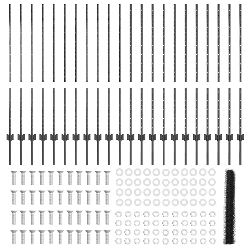 Sekskantet gjerde med post 50 x 1,2 m PVC-belagt stål Grå Mesh
