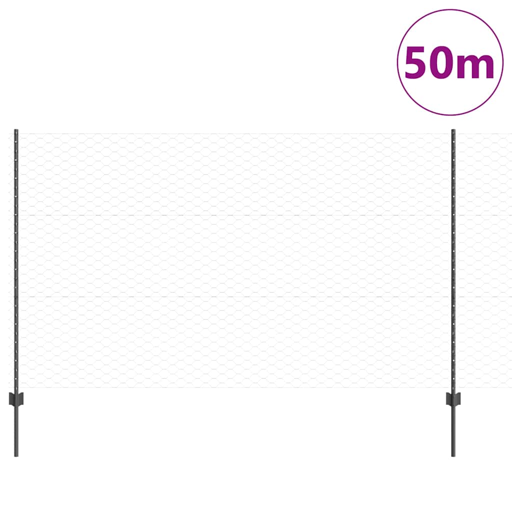Sekskantet gjerde med post 50 x 1,4 m PVC-belagt stål Grå Mesh