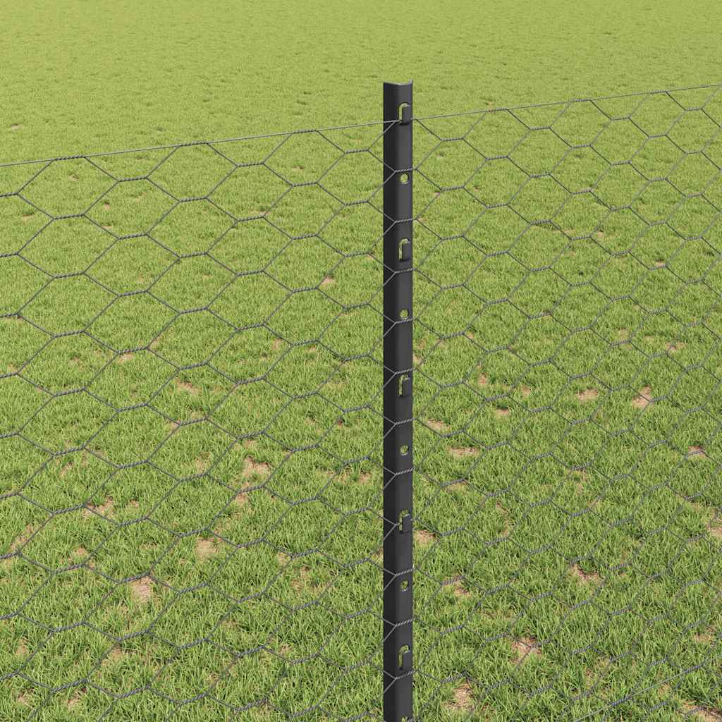Sekskantet gjerde med post 50 x 1,5 m PVC-belagt stål Grå Mesh