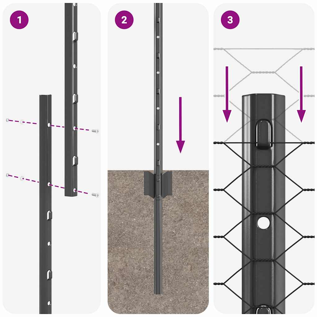Sekskantet gjerde med post 50 x 1,6 m PVC-belagt stål Grå Mesh