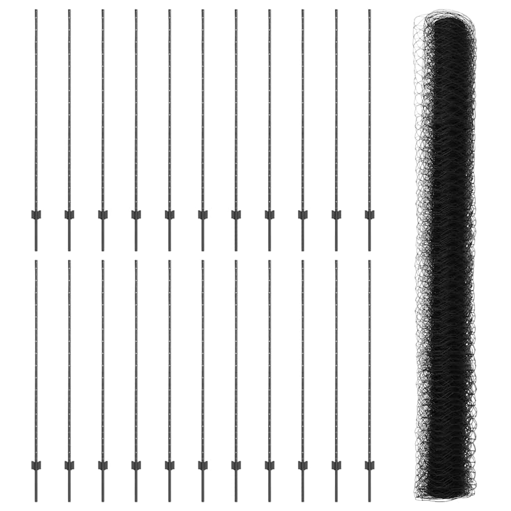 Sekskantet gjerde med post 50 x 1,6 m PVC-belagt stål Grå Mesh