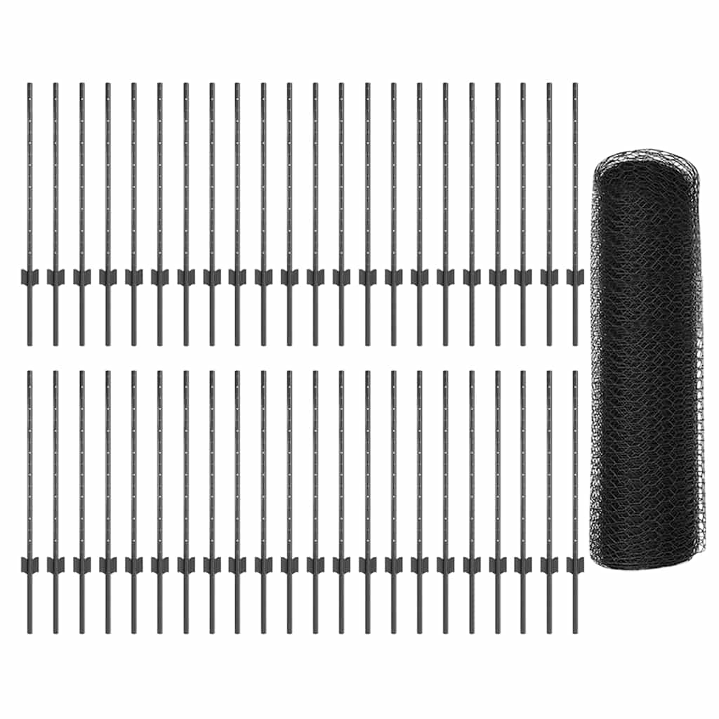 Sekskantet gjerde med post 100 x 0,8 m PVC-belagt stål Grå Mesh