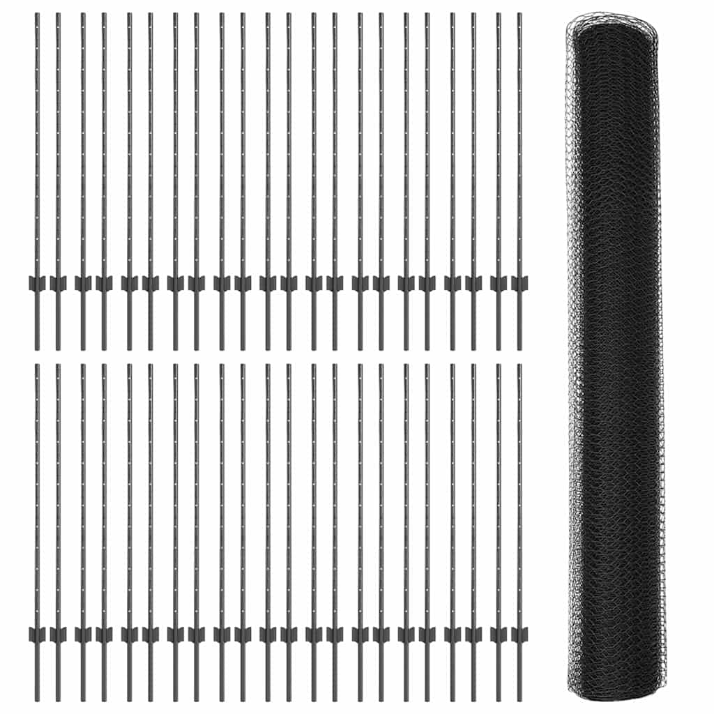 Sekskantet gjerde med post 100 x 1,2 m PVC-belagt stål Grå Mesh