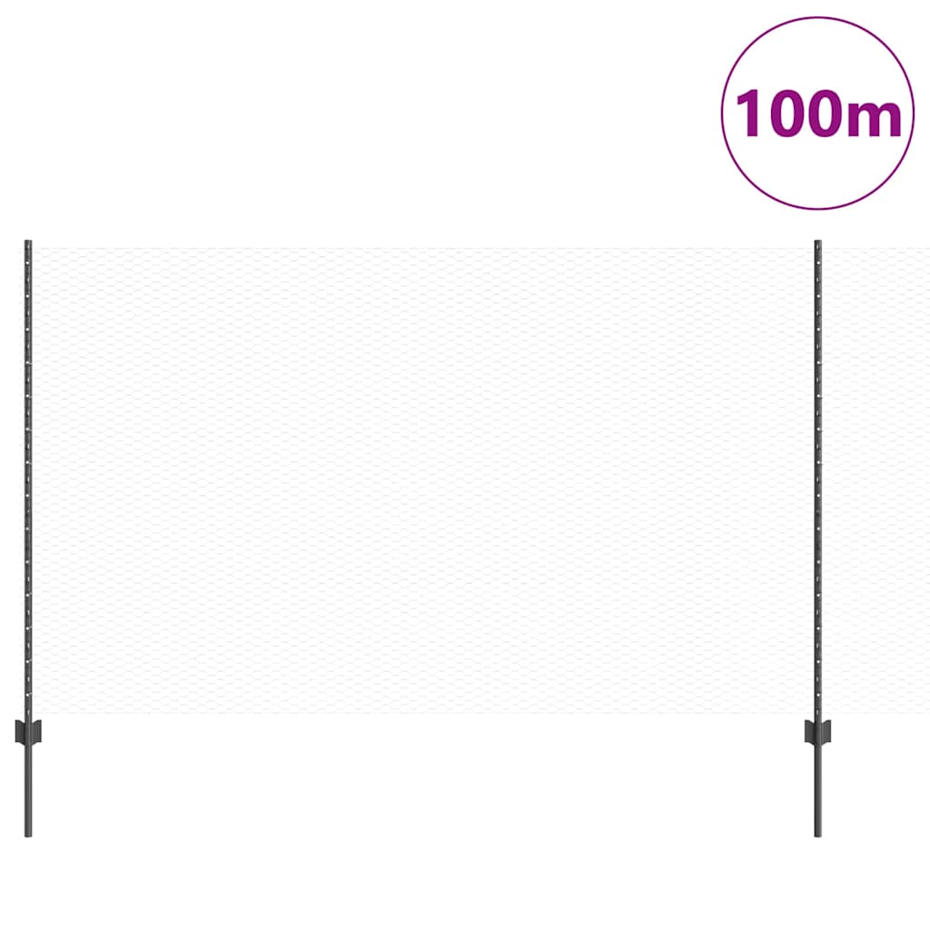 Sekskantet gjerde med post 100 x 1,4 m PVC-belagt stål Grå Mesh
