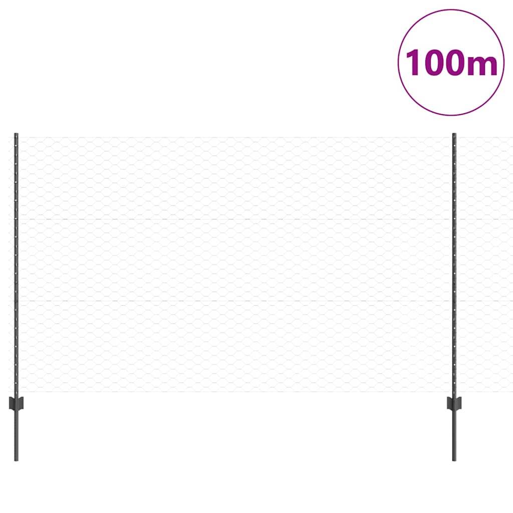Sekskantet gjerde med post 100 x 1,4 m PVC-belagt stål Grå Mesh