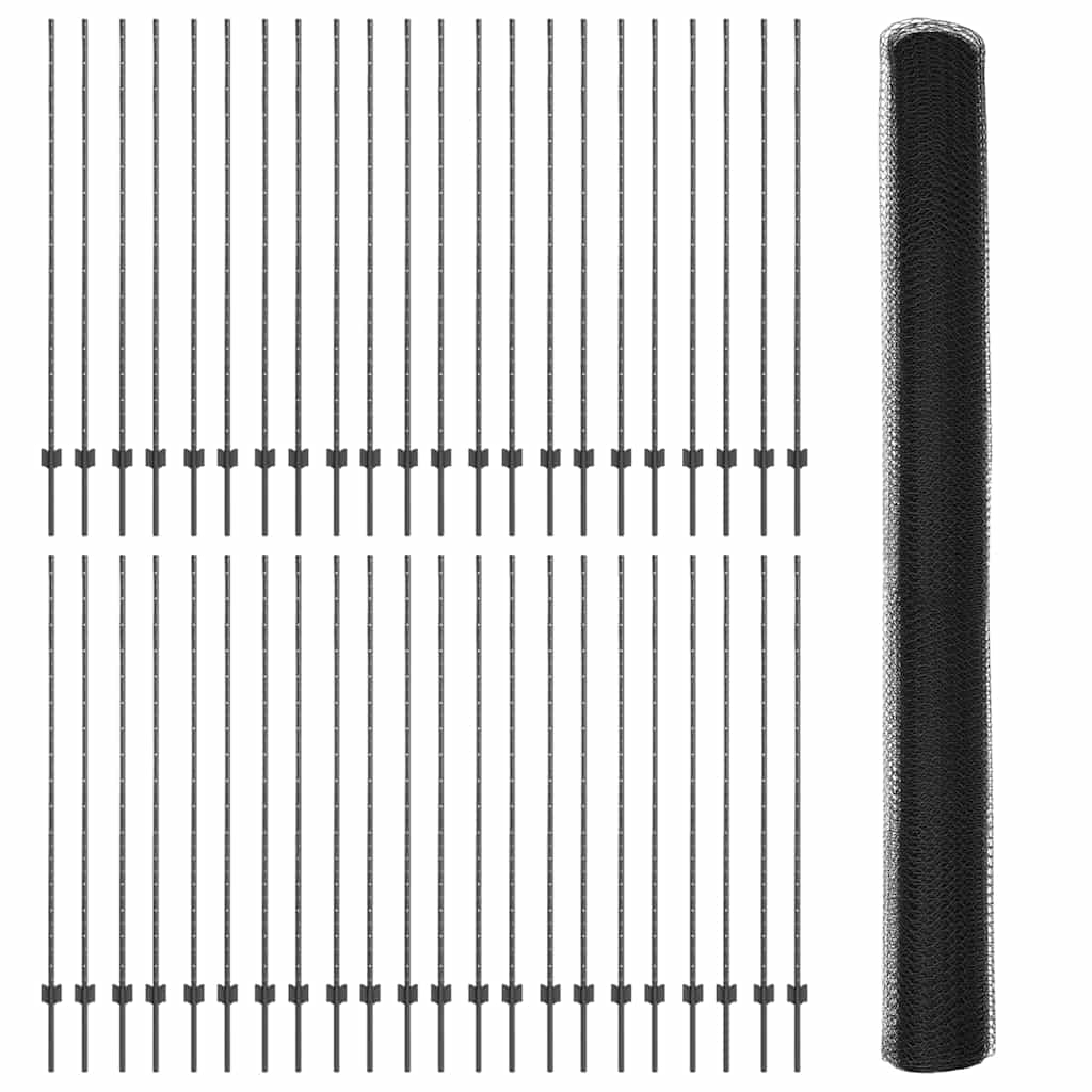 Sekskantet gjerde med post 100 x 1,5 m PVC-belagt stål Grå Mesh