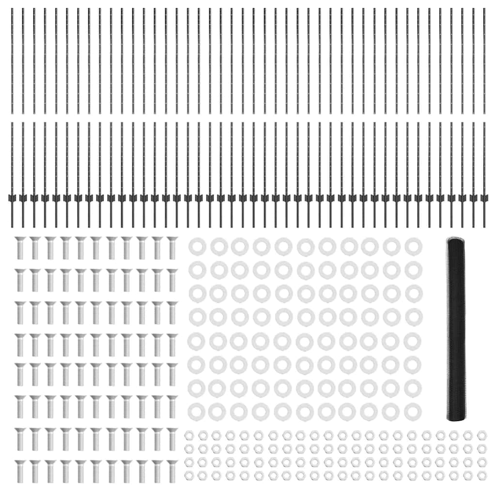 Sekskantet gjerde med post 100 x 1,5 m PVC-belagt stål Grå Mesh
