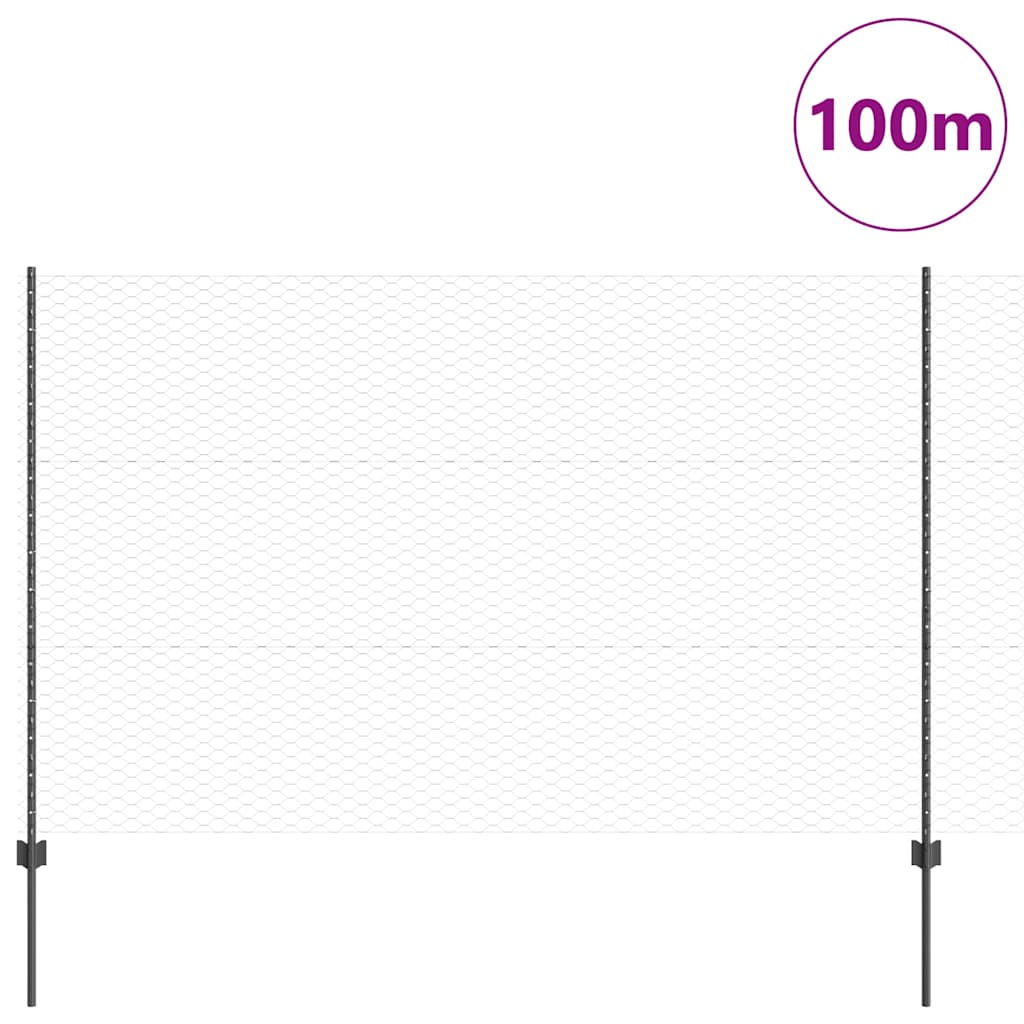 Sekskantet gjerde med post 100 x 1,5 m PVC-belagt stål Grå Mesh