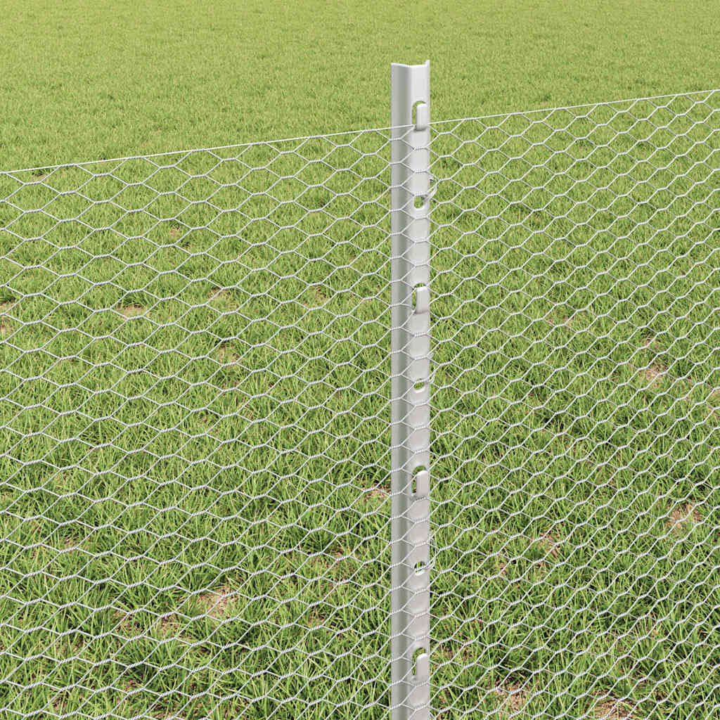 Sekskantet gjerde med post 10 x 0,6 m Galvanisert stål Sølv