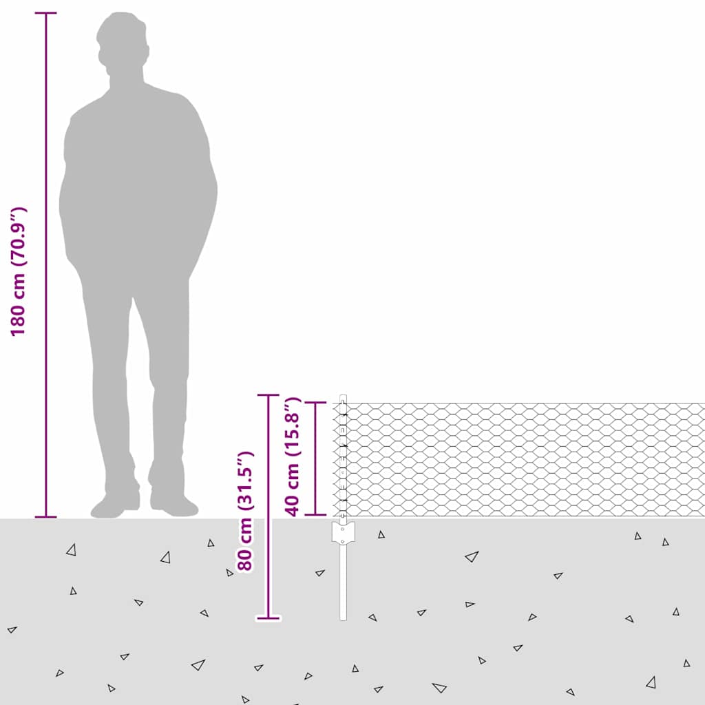 Sekskantet gjerde med post 50 x 0,4 m Galvanisert stål Sølv