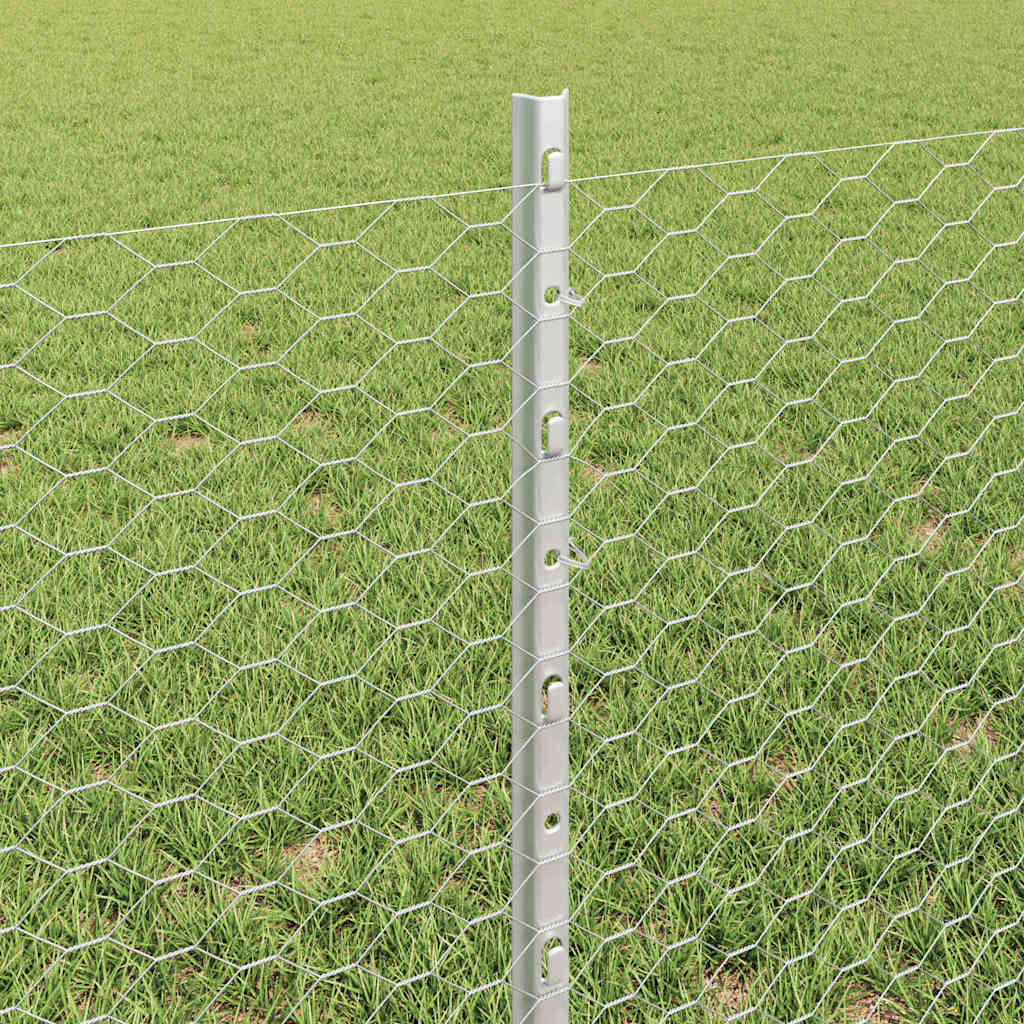 Sekskantet gjerde med post 50 x 0,6 m Galvanisert stål Sølv