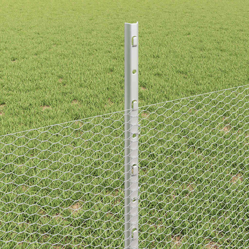 Sekskantet gjerde med post 100 x 0,5 m Galvanisert stål Sølv