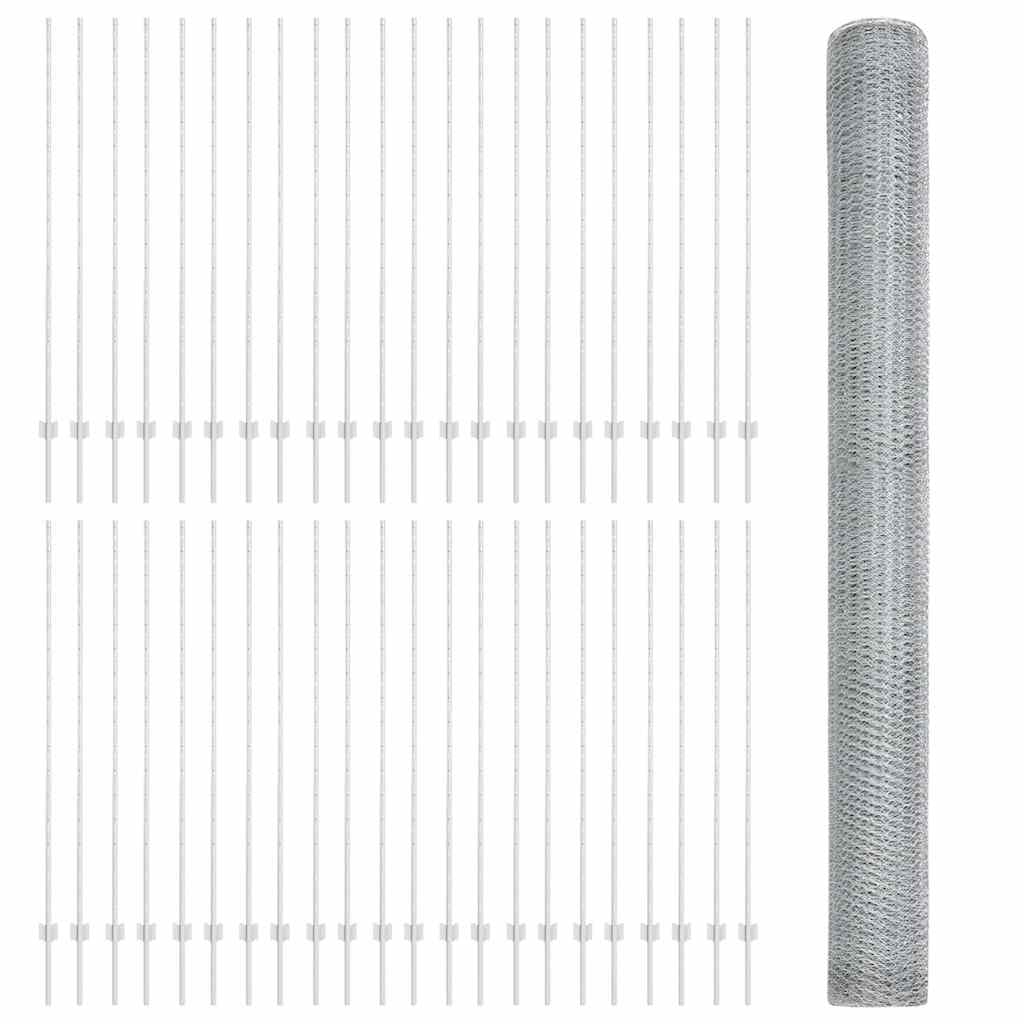 Sekskantet gjerde med post 100 x 1,6 m Galvanisert stål Sølv