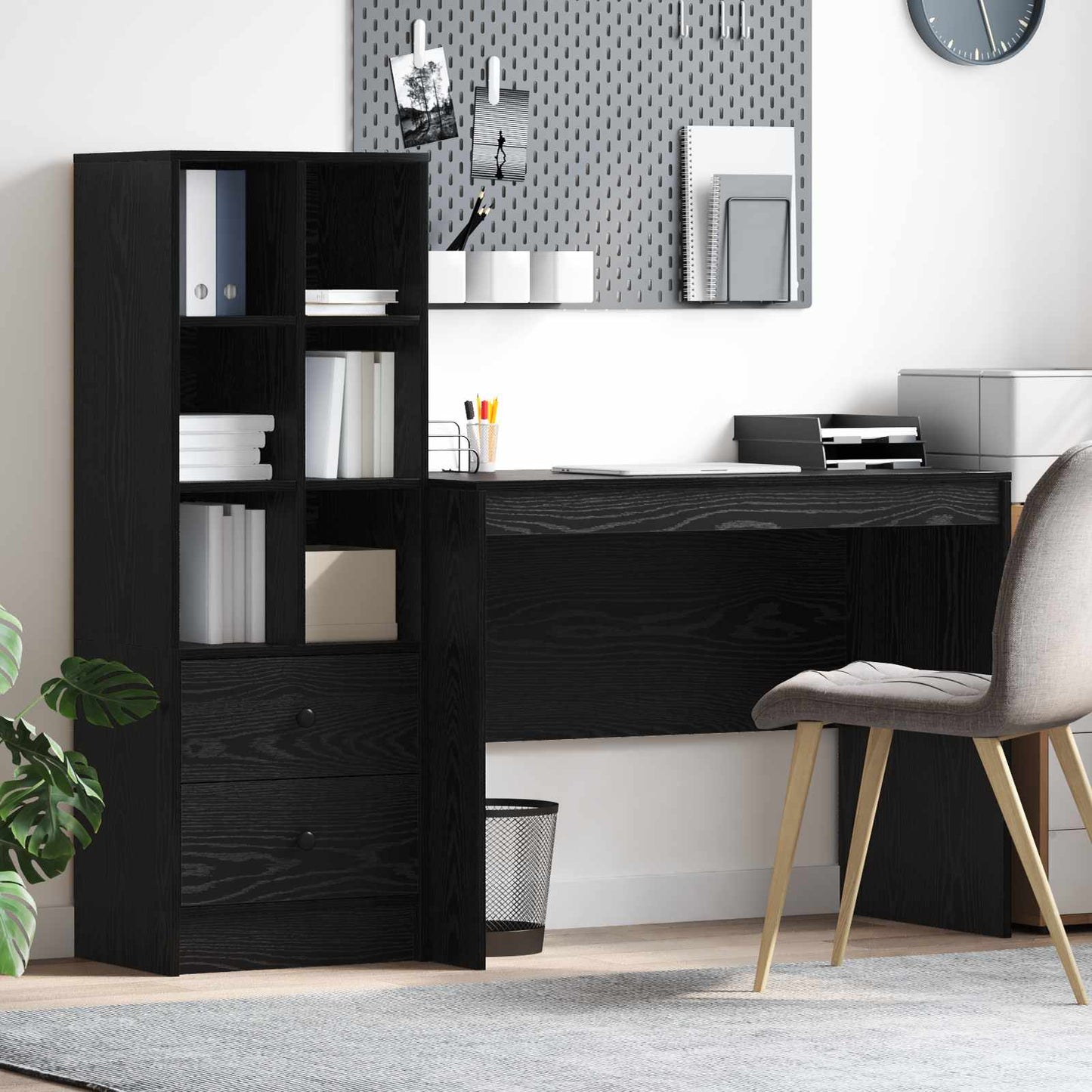 Skrivebord med skuff 2 pcs Svart Eik