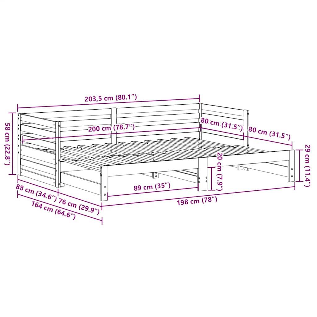 Dagseng med uttrekksseng uten madrass 80x200 cm