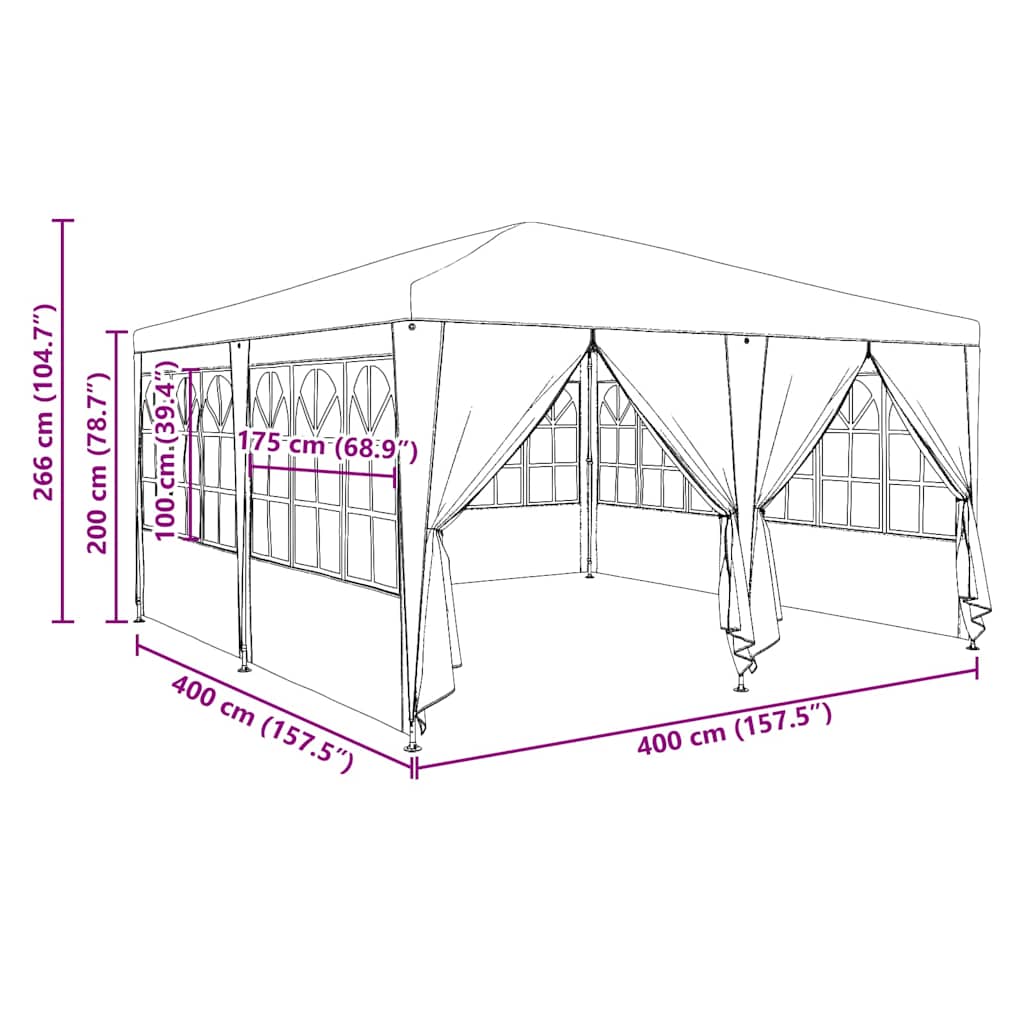 Partytelt Hvit 400 x 400 x 266 cm Polyethylen