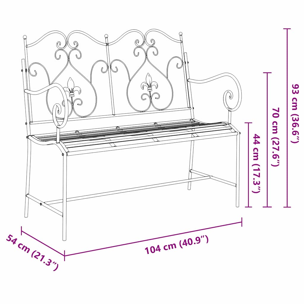 Hagebenk Svart 104 x 54 x 93 cm Stål