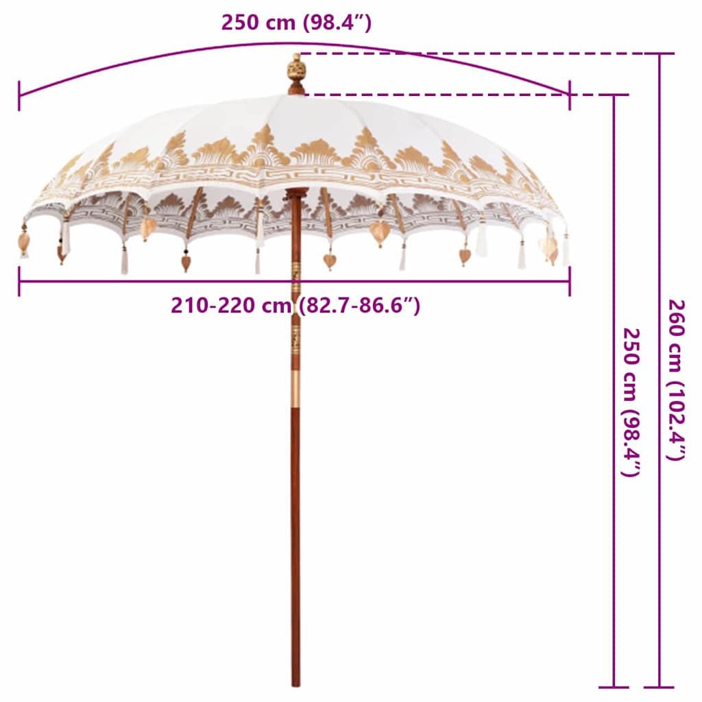 Balinesisk Parasol Krem (210-220) x 260 cm Bomull og solid tre