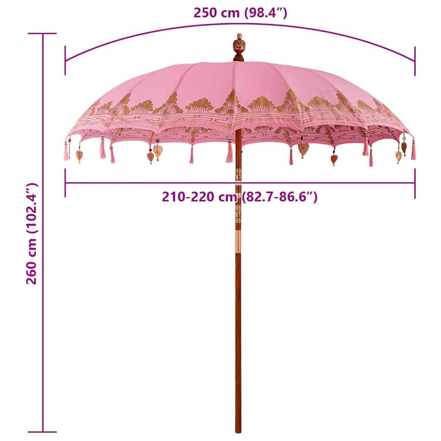 Balinesisk Parasol Rosa 215 x 215 x 260 cm