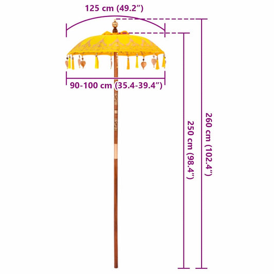 Balinesisk Parasol Gul 125 x 125 x 260 cm