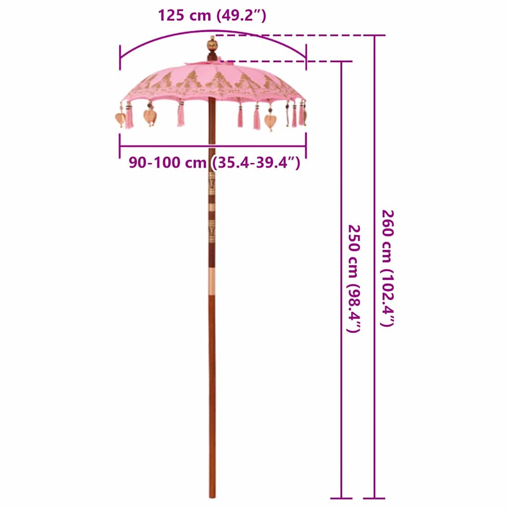 Balinesisk Parasol Rosa 125 x 125 x 260 cm