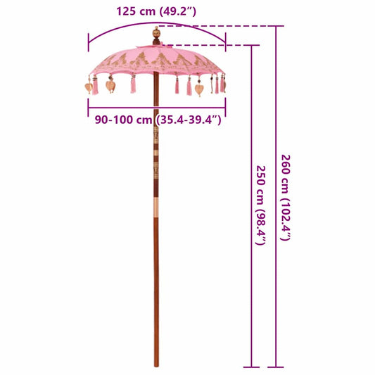 Balinesisk Parasol Rosa 125 x 125 x 260 cm