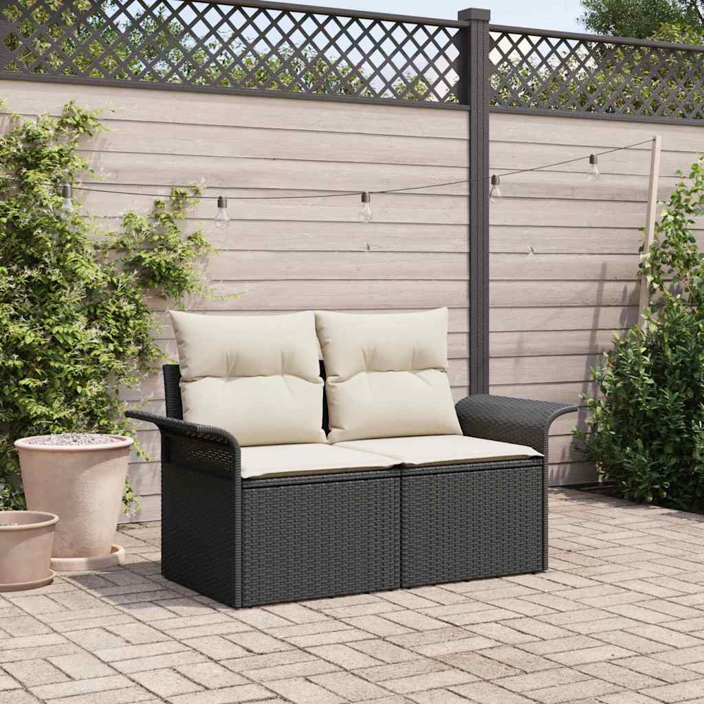 Hagemøbelsofa med pute Svart 141 x 62 x 69cm polyrotting